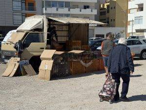 Lebendgeflügelverkauf auf dem Markt in Quarteira