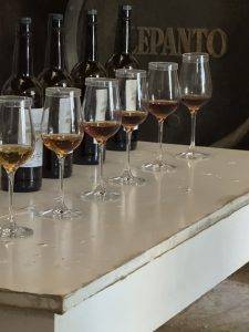 Weinverkostung mit Lepanto-Fass Brandy in unterschiedlichen Reifegraden