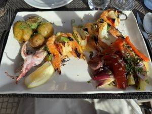 Scampi-Tintenfisch-Spieß mit Chorizo Sauce